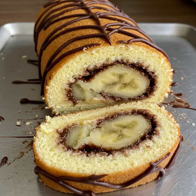 Foto deliciosa de Rocambole Surpresa de Banana com Chocolate pronta para servir - Bolos & Cupcakes