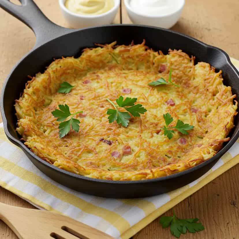 Foto deliciosa de Rosti de Batata Recheado com Brócolis e Mussarela pronta para servir - Almoço & Jantar