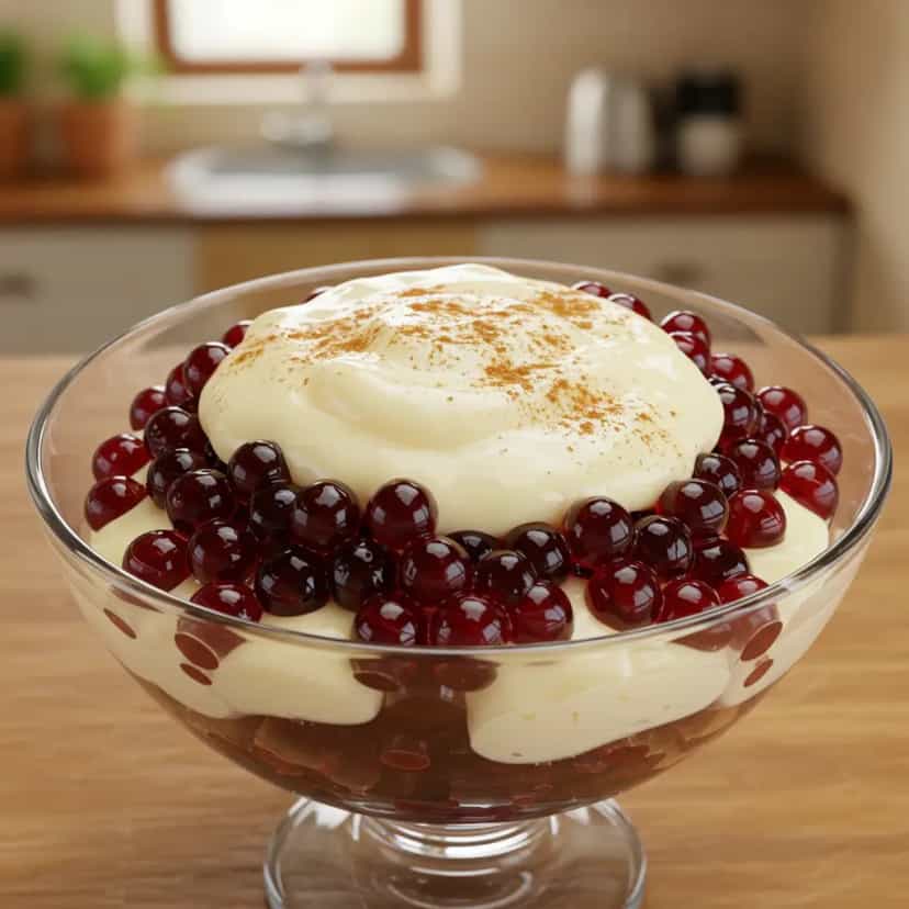 Foto deliciosa de Sagu de vinho com creme pronta para servir - Pudins & Cremes