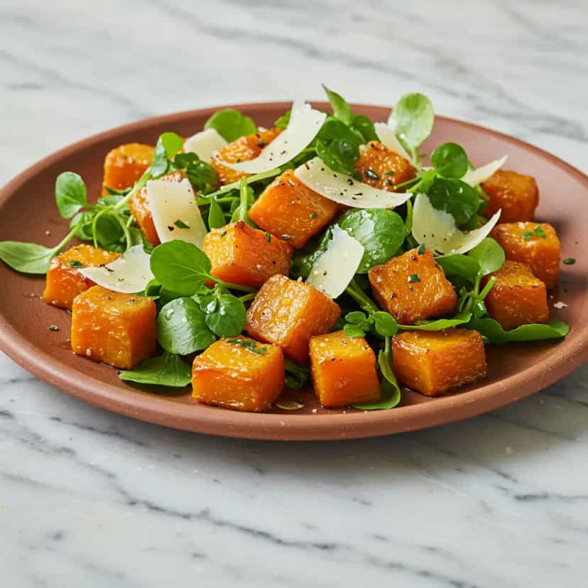Foto deliciosa de Salada de Abóbora Assada com Agrião e Parmesão pronta para servir - Saladas