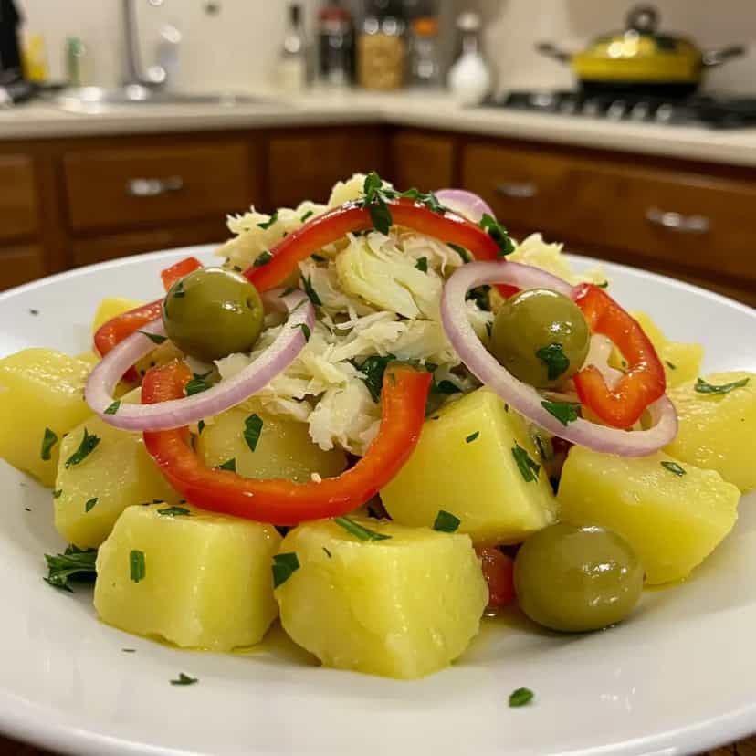 Foto deliciosa de Salada de bacalhau com batata pronta para servir - Saladas