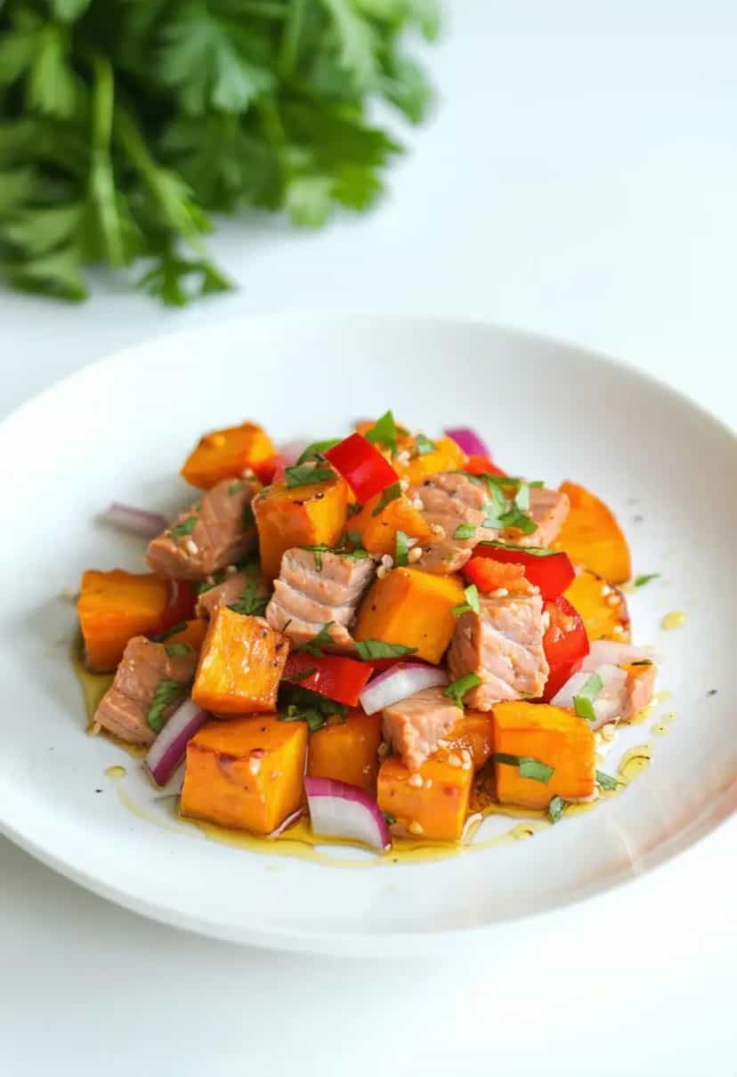 Foto deliciosa de Salada de Batata Doce com Atum pronta para servir - Saladas