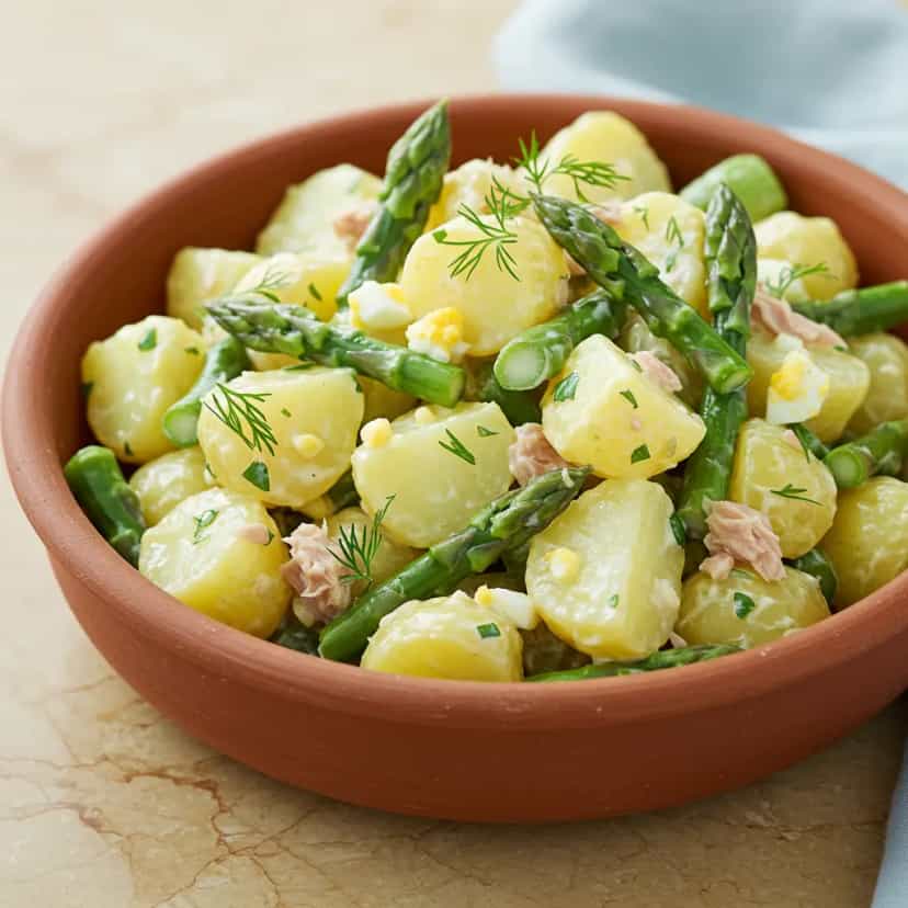 Foto deliciosa de Salada de Batata e Aspargos com Molho de Cream Cheese pronta para servir - Saladas
