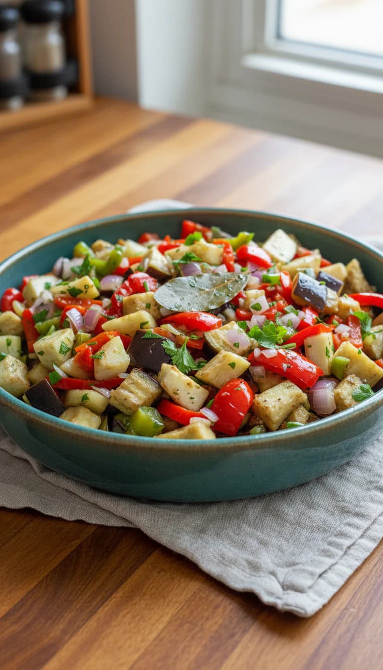 Salada de Berinjela Assada com Pimentões