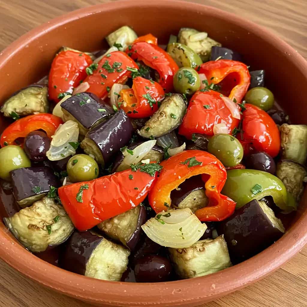 Salada de Berinjela Assada com Pimentões
