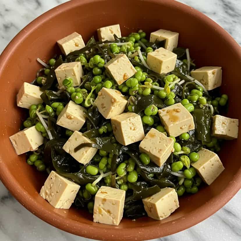Foto deliciosa de Salada de Broto de Feijão com Tofu e Cebola Teriyaki pronta para servir - Outras Receitas