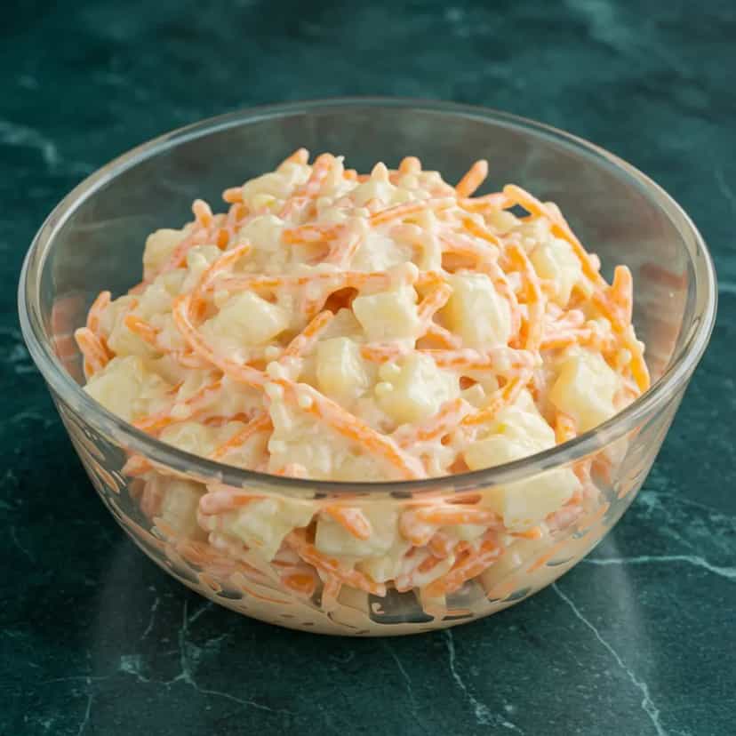 Foto deliciosa de Salada de Cenoura e Maçã com Batata Palha pronta para servir - Saladas