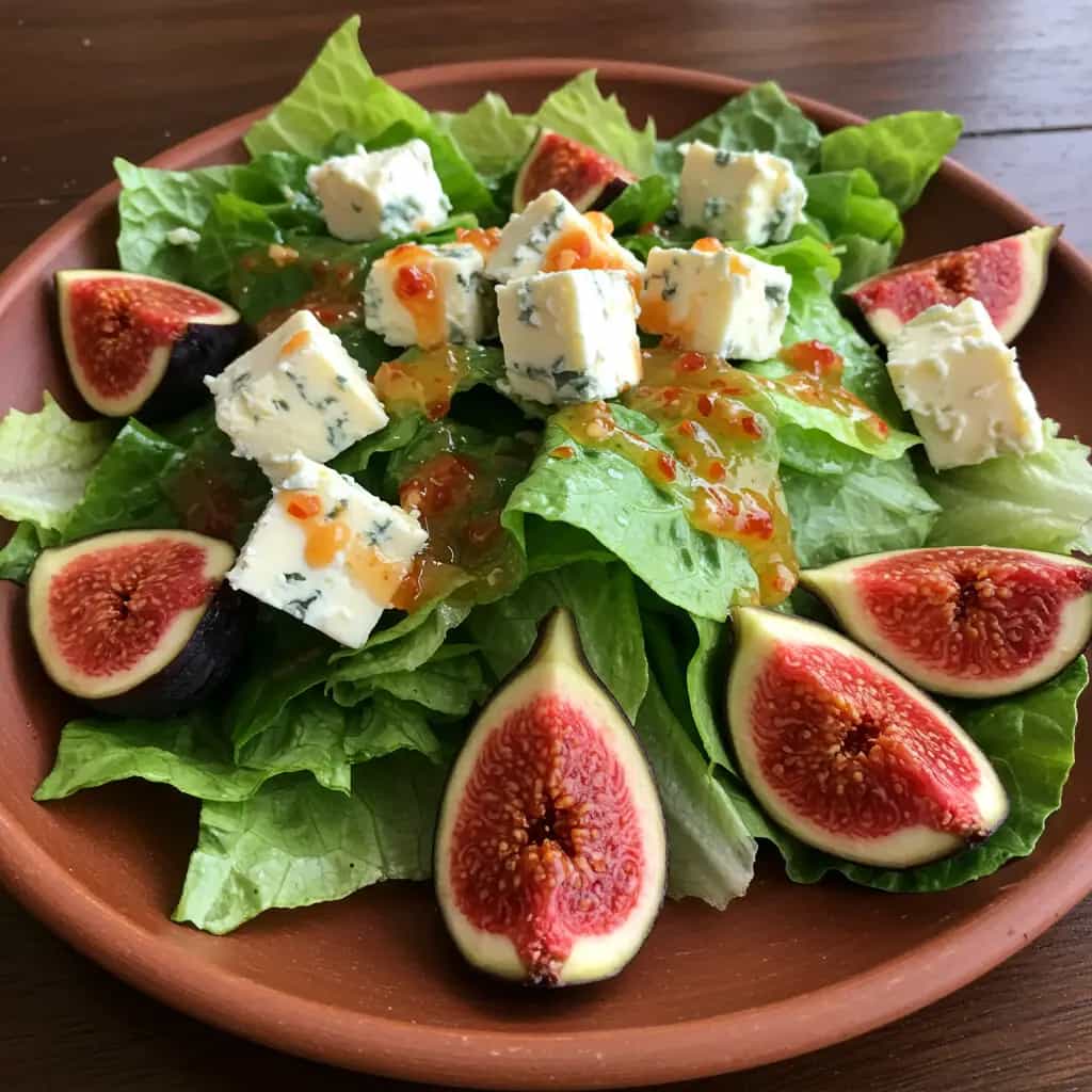 Salada de Figos Verdes com Gorgonzola e Geléia de Pimenta