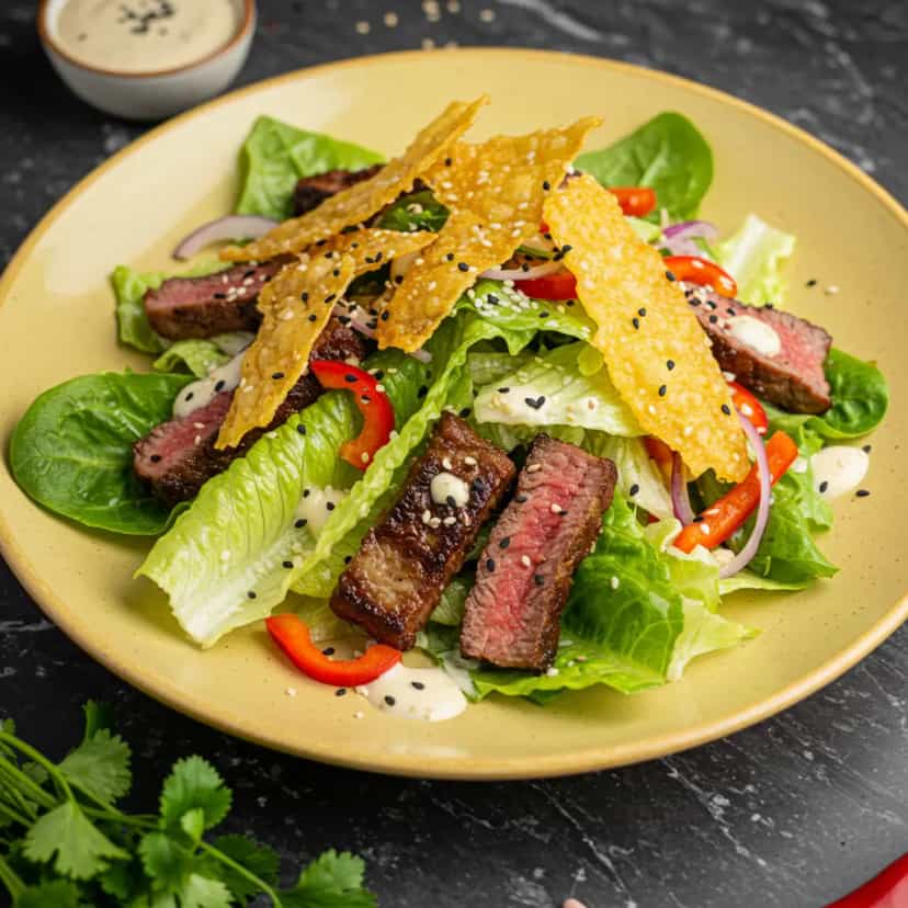 Foto deliciosa de Salada de Filé Mignon com Molho Ranch pronta para servir - Outras Receitas