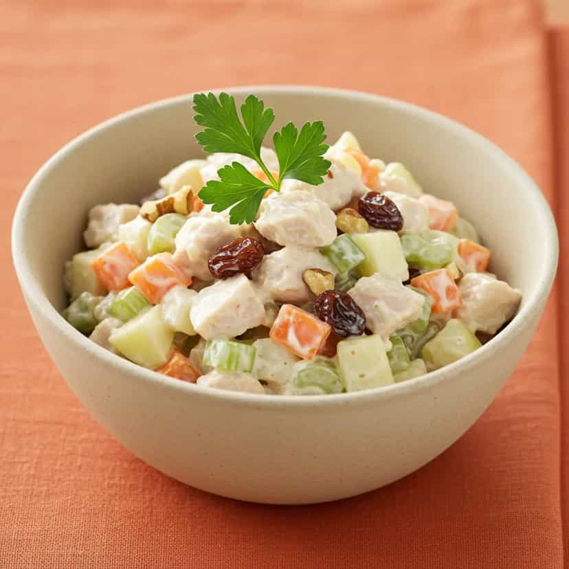 Foto deliciosa de Salada de Frango Agridoce com Maçã e Nozes pronta para servir - Saladas