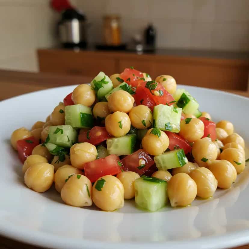 Foto deliciosa de Salada de Grão-de-Bico com Molho de Limão pronta para servir - Saladas