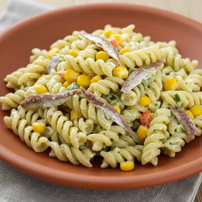 Foto deliciosa de Salada de Macarrão com Sardinha e Mandioquinha pronta para servir - Saladas