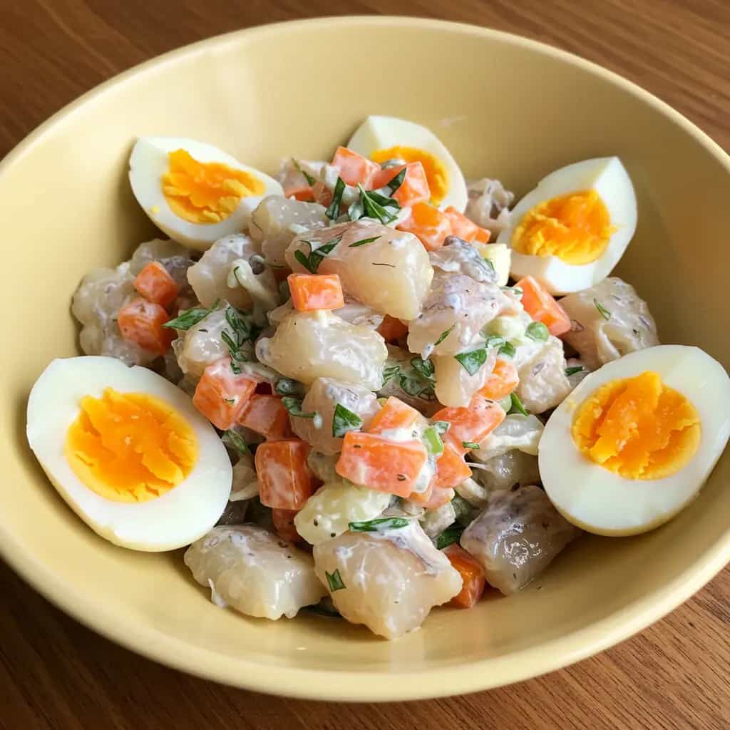 Salada de Peixe Dourado com Creme de Ervas Frescas