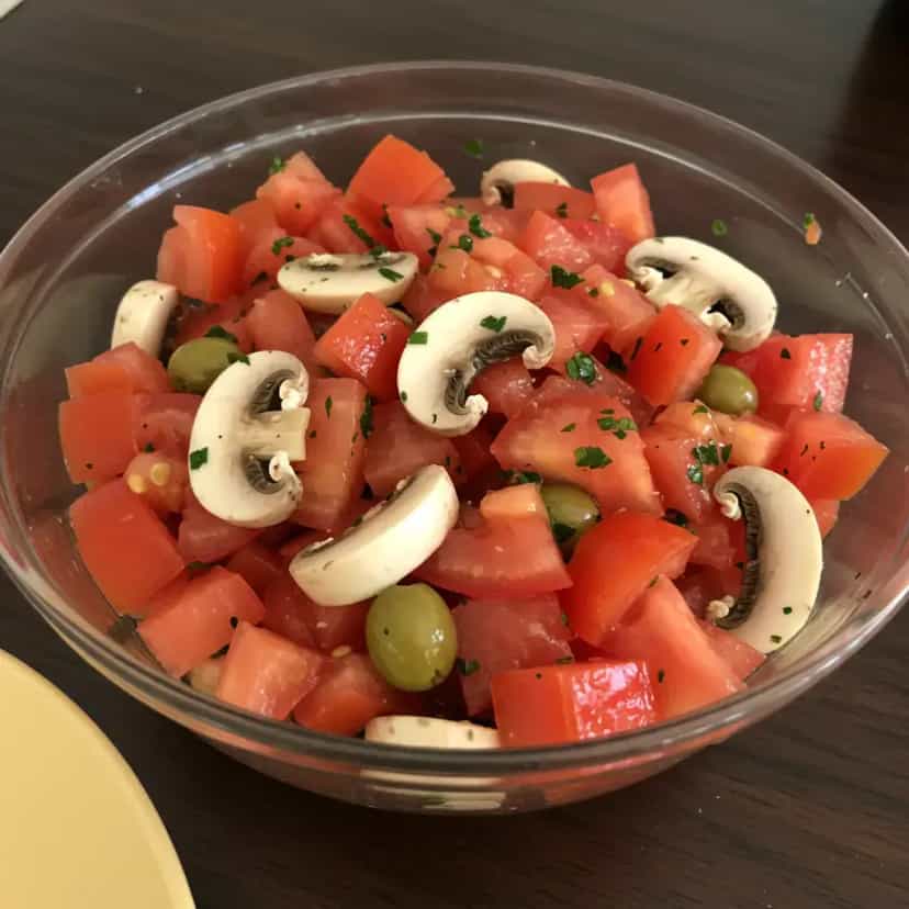 Foto deliciosa de Salada Mediterrânea com Tomates e Ricota pronta para servir - Outras Receitas