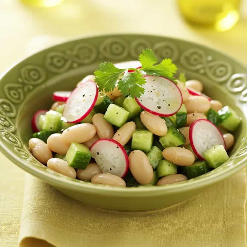 Foto deliciosa de Salada Refrescante de Feijão-Branco com Rabanete e Pepino pronta para servir - Saladas