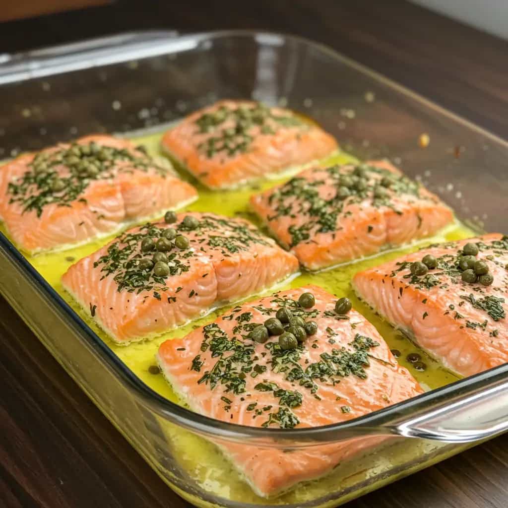 Salmão ao Forno com Alcaparras e Ervas Finas