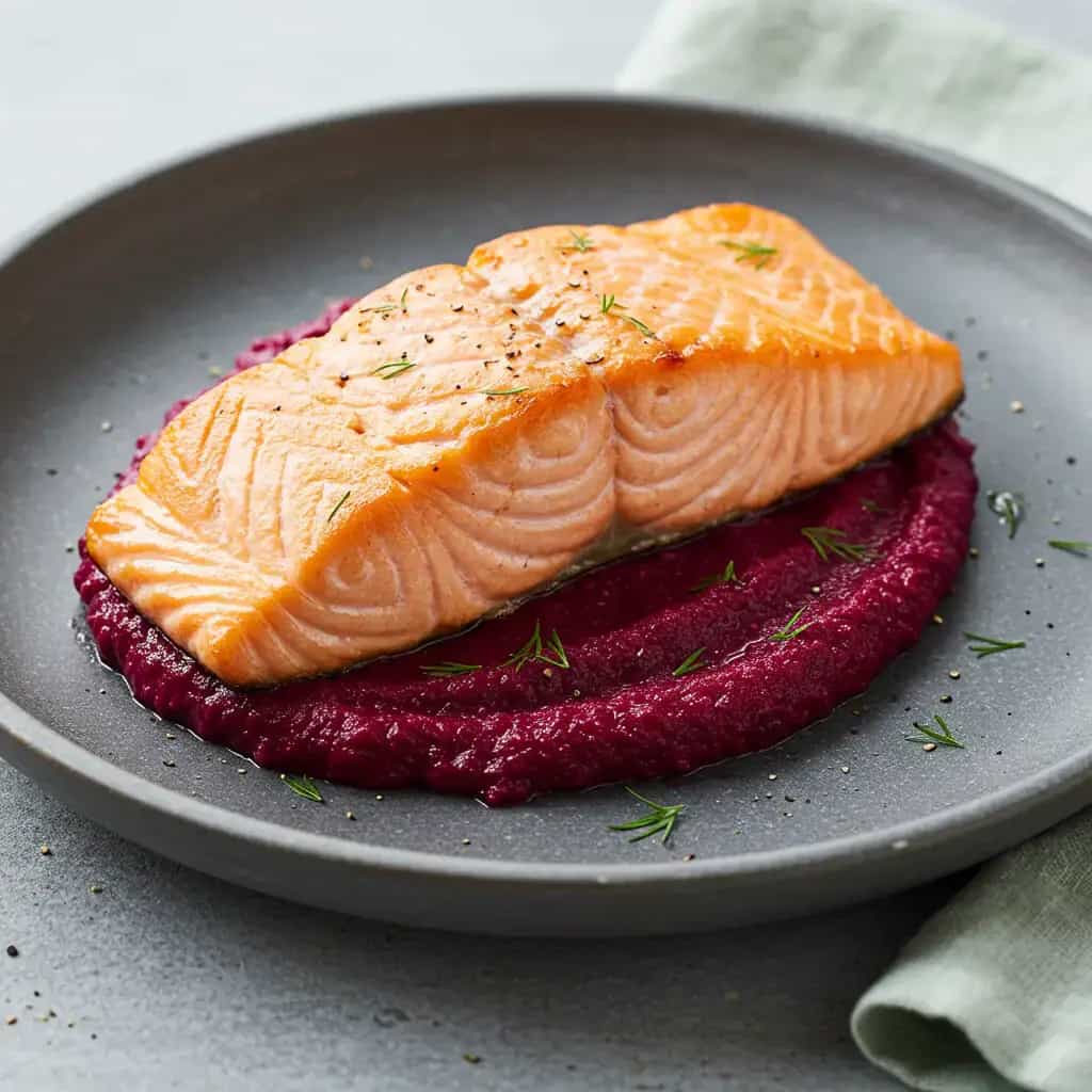Salmão com Purê de Beterraba na Air Fryer