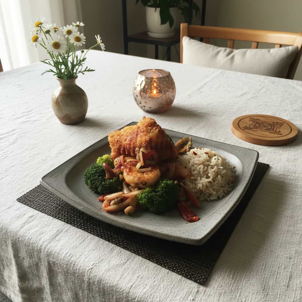 Salmão Grelhado com Molho de Pinhão e Brócolis