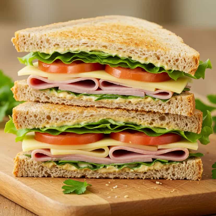 Foto deliciosa de Sanduíche Natural de Frango com Ricota pronta para servir - Snacks Naturais