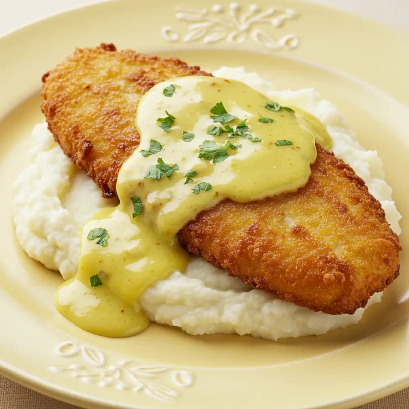 Sardinha Crocante com Molho de Maracujá e Purê de Batata