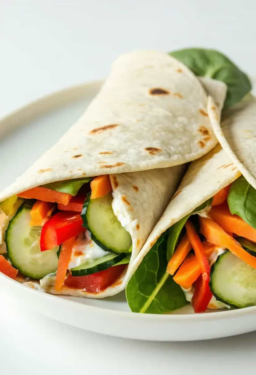 Foto deliciosa de Wraps Simples de Hummus Veganos pronta para servir - Snacks Naturais