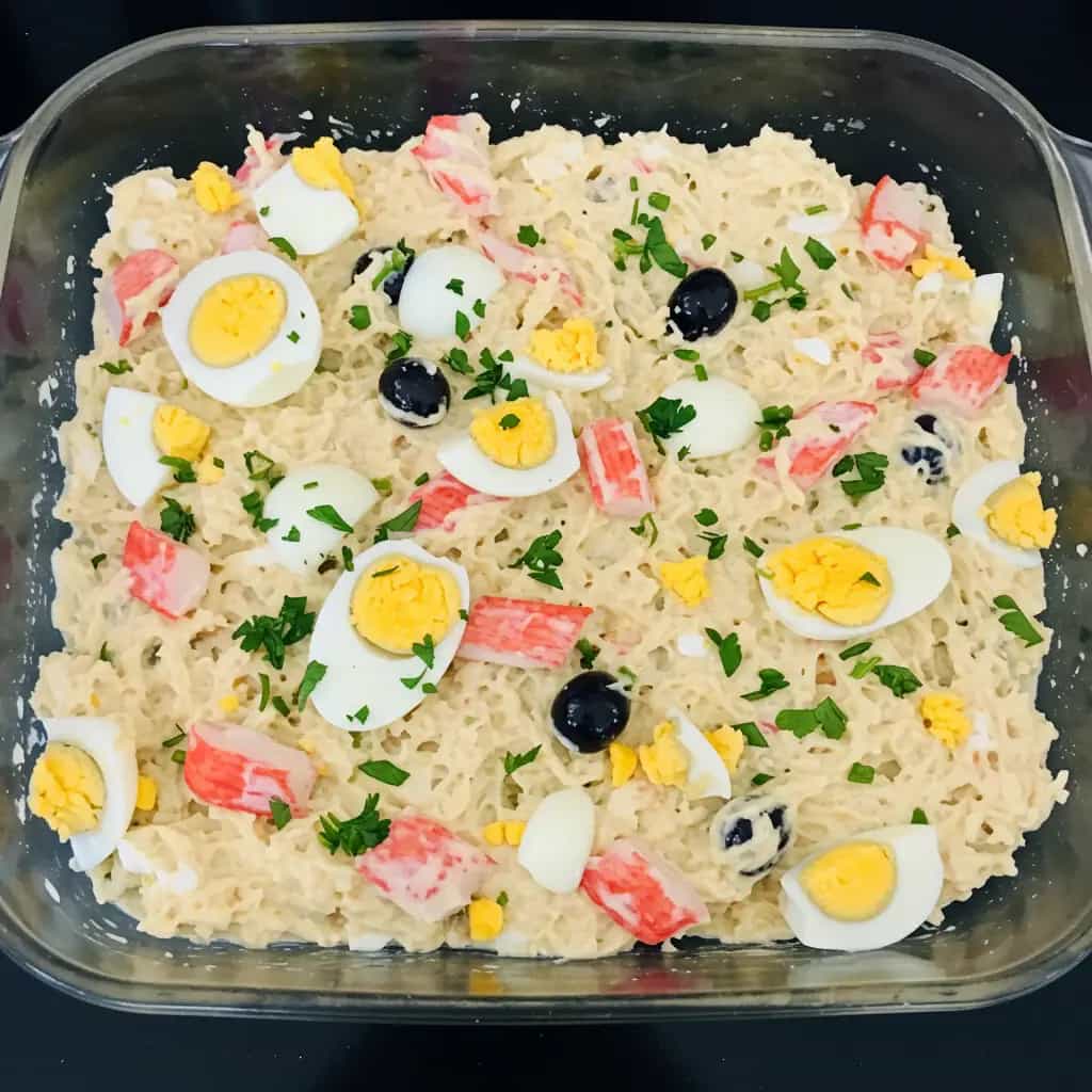 Siri ao Forno com Queijo e Azeitonas