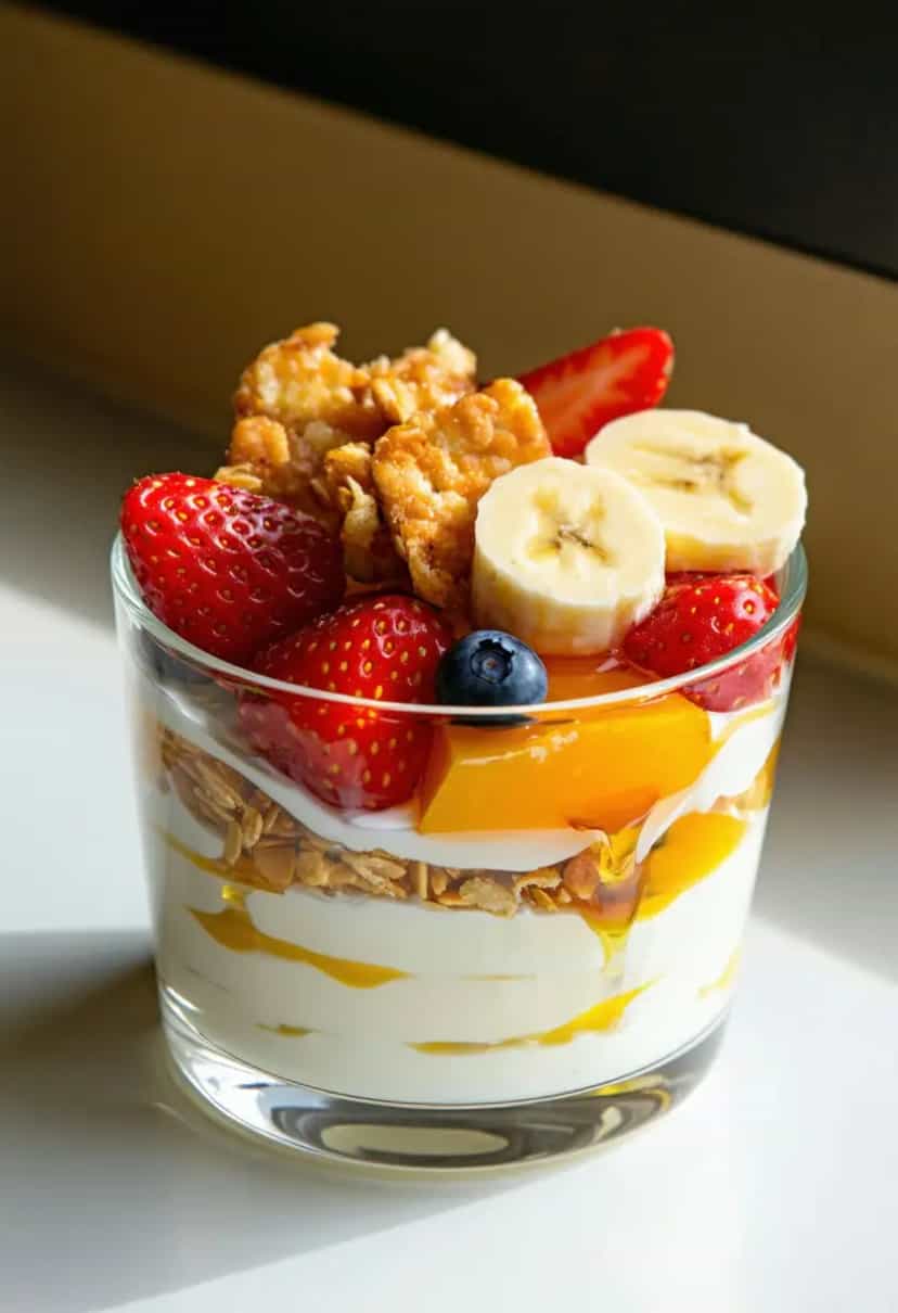Foto deliciosa de Snack de Iogurte Grego com Mel pronta para servir - Snacks Naturais