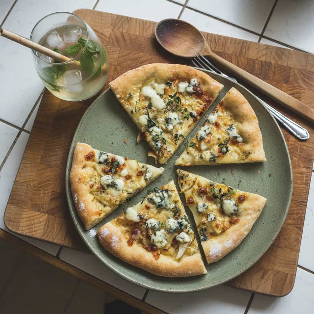 Sobremesa de Pera ao Vinho Branco com Kiwi e Chocolate