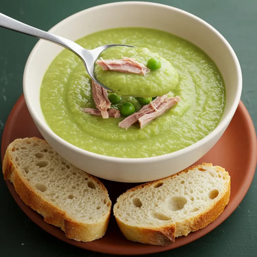 Sopa Cremosa de Ervilha com Bacon e Costela