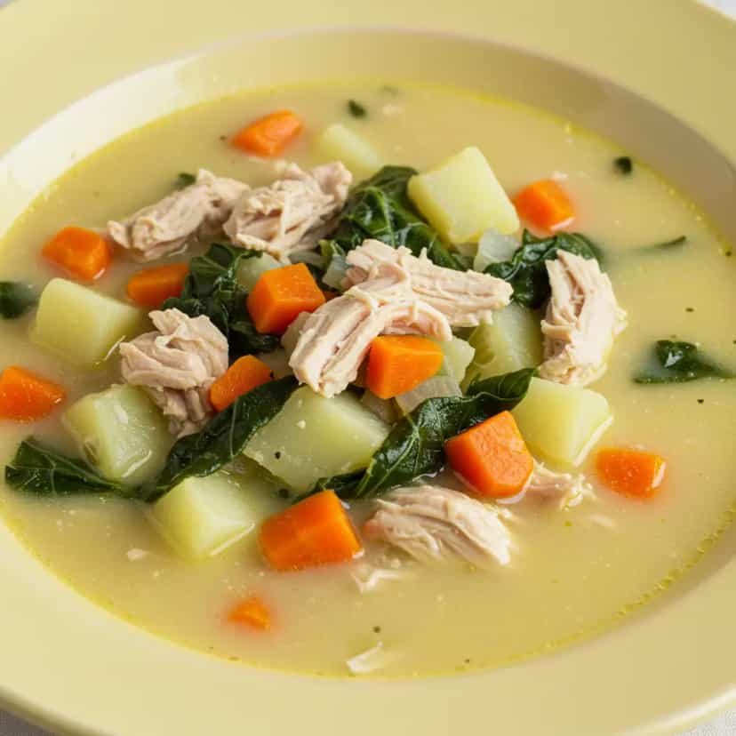 Foto deliciosa de Sopa cremosa de feijão branco com frango pronta para servir - Sopas & Caldos
