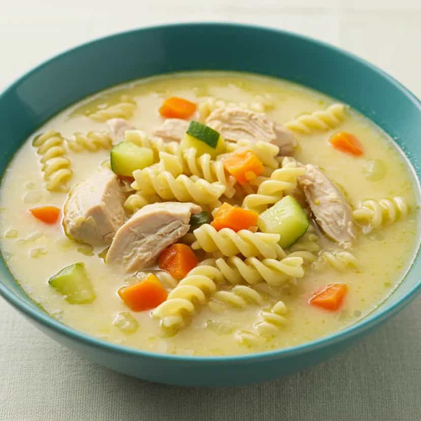 Foto deliciosa de Sopa cremosa de frango com legumes e macarrão pronta para servir - Sopas & Caldos