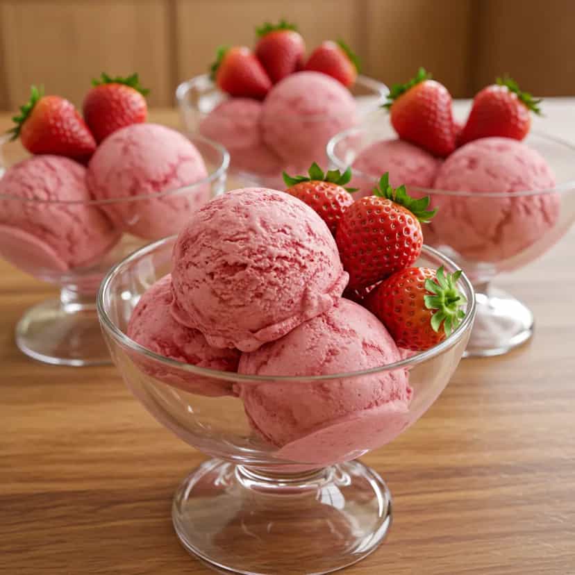 Foto deliciosa de Sorvete Caseiro de Morango Sem Açúcar pronta para servir - Doces Gelados & Sorvetes