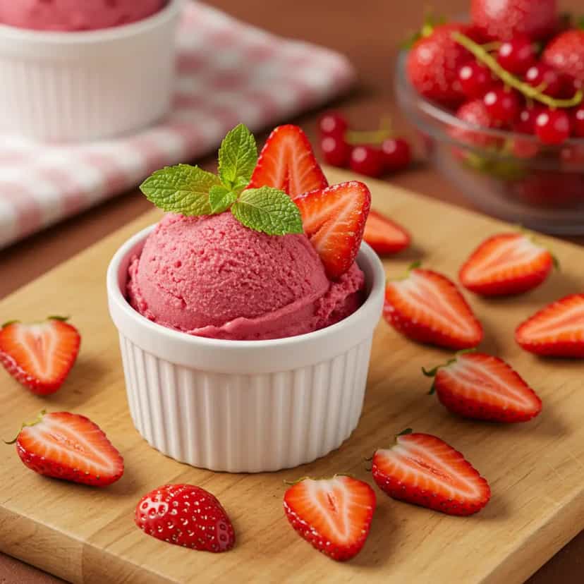 Foto deliciosa de Sorvete Cremoso de Frutas Congeladas pronta para servir - Doces Gelados & Sorvetes