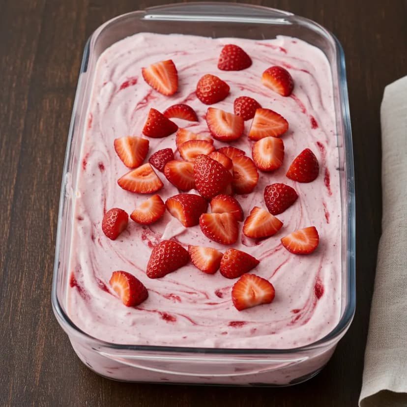 Sorvete Cremoso de Manjericão com Coulis de Morango