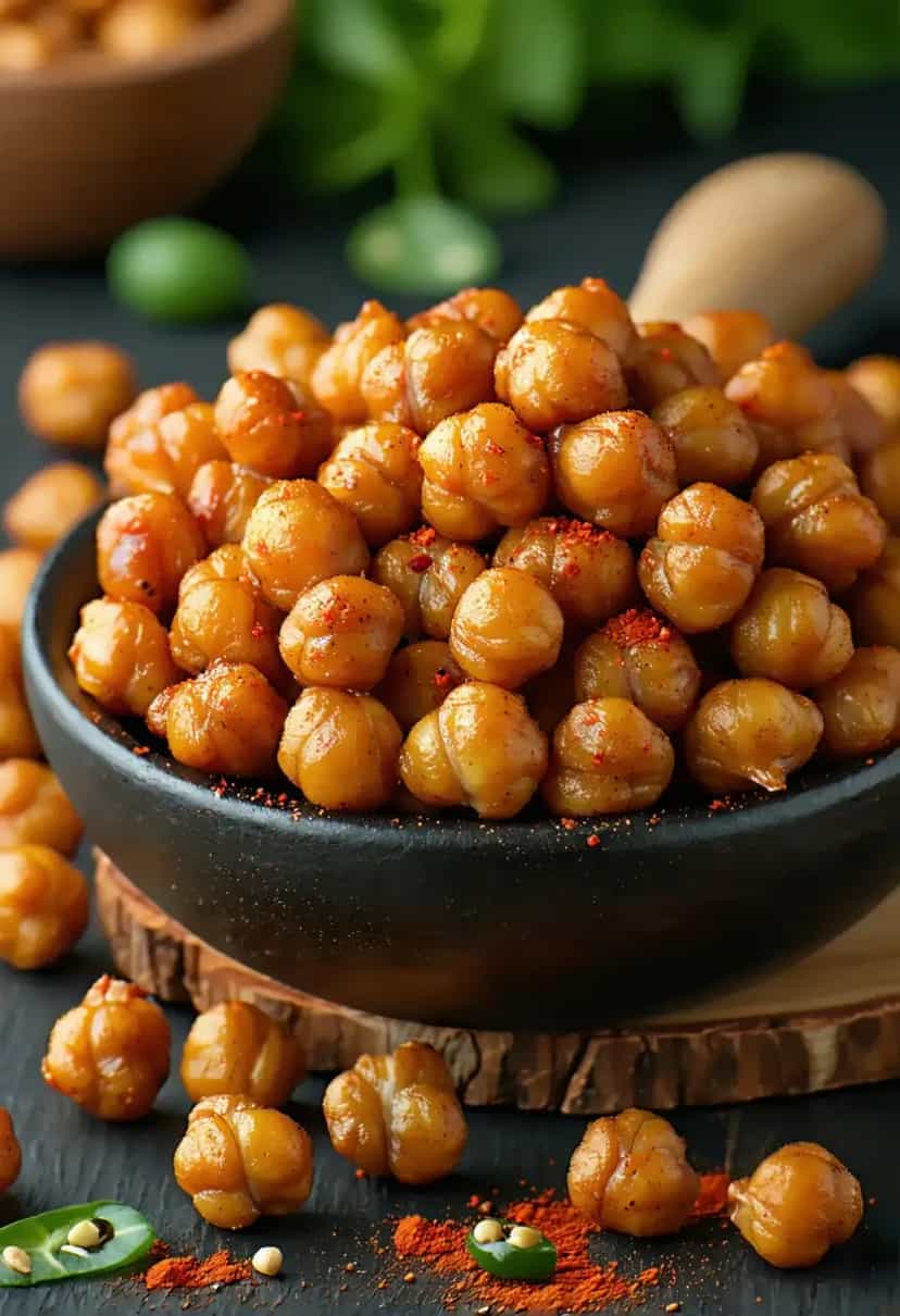 Foto deliciosa de Grão de Bico Assado Apimentado Vegano pronta para servir - Snacks Assados