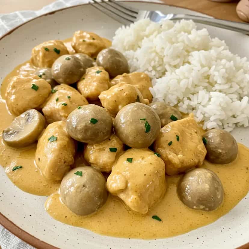 Foto deliciosa de Strogonoff Cremoso de Frango com Requeijão pronta para servir - Carnes & Frango