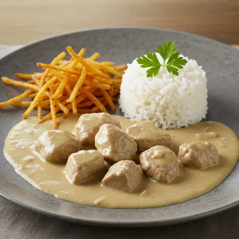 Foto deliciosa de Strogonoff de Carne Tradicional pronta para servir - Carnes & Frango