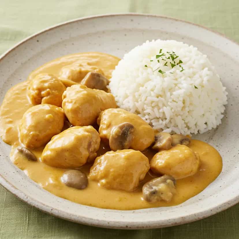 Foto deliciosa de Strogonoff de Frango ao Curry pronta para servir - Carnes & Frango