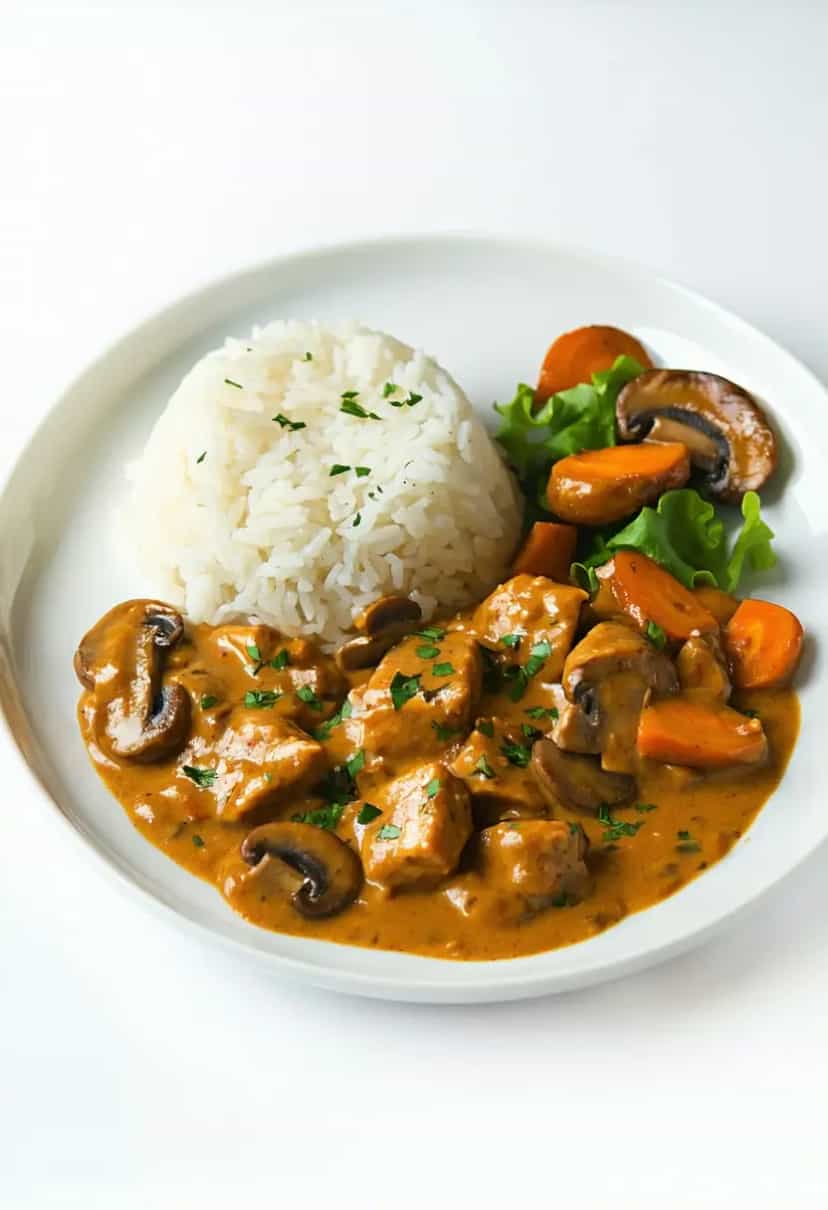 Foto deliciosa de Strogonoff de Frango em Marmita pronta para servir - Carnes & Frango