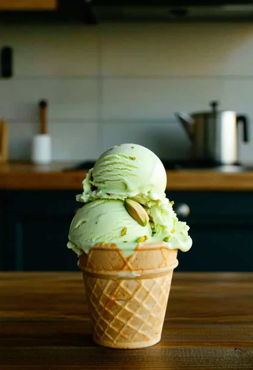 Foto deliciosa de Sorvete Doce de Pistache pronta para servir - Doces Gelados & Sorvetes