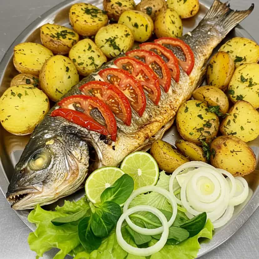 Foto deliciosa de Tainha assada pronta para servir - Peixes & Frutos do Mar
