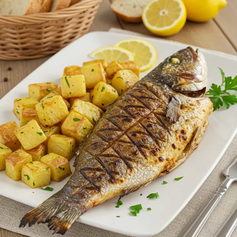Foto deliciosa de Tainha Assada na Brasa pronta para servir - Peixes & Frutos do Mar