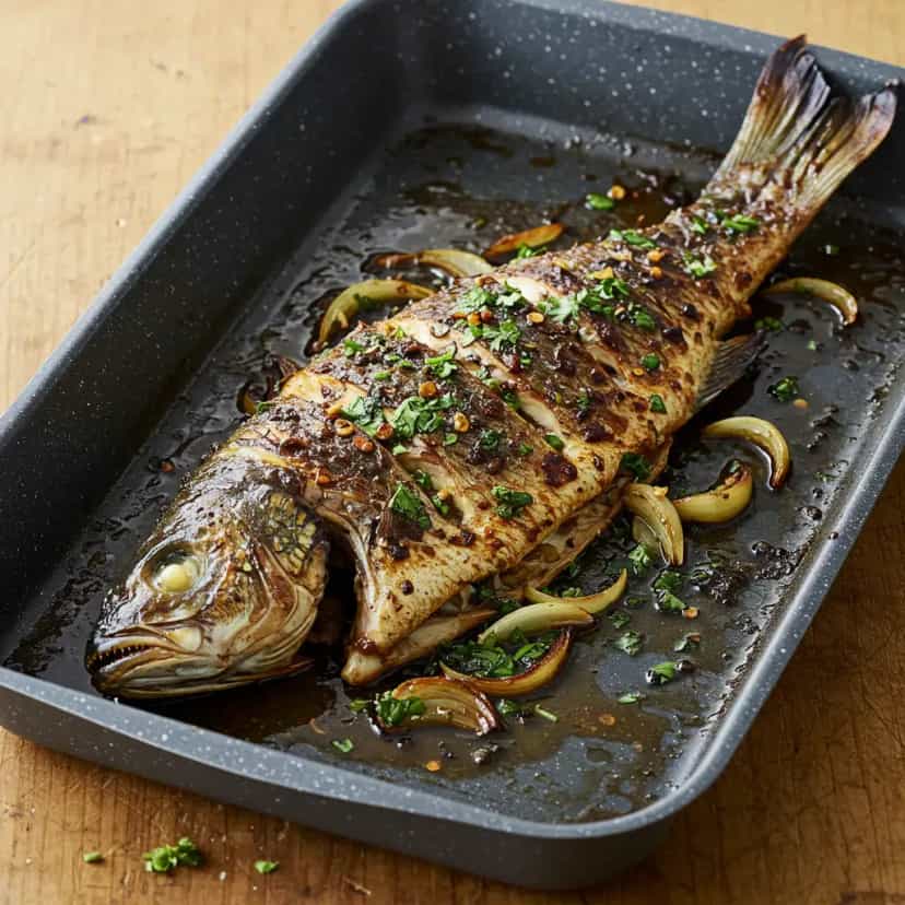 Foto deliciosa de Tambaqui Assado na Brasa: Receita Tradicional pronta para servir - Peixes & Frutos do Mar