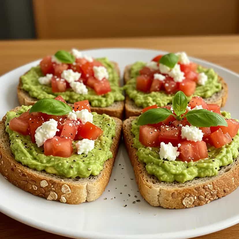 Foto deliciosa de Torrada de Abacate com Tomate e Queijo Feta pronta para servir - Torradas & Toasts