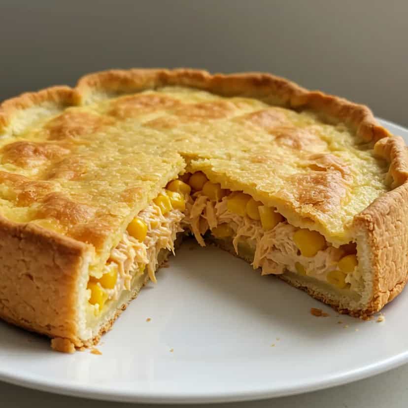 Foto deliciosa de Torta Cremosa de Frango com Catupiry pronta para servir - Tortas Salgadas