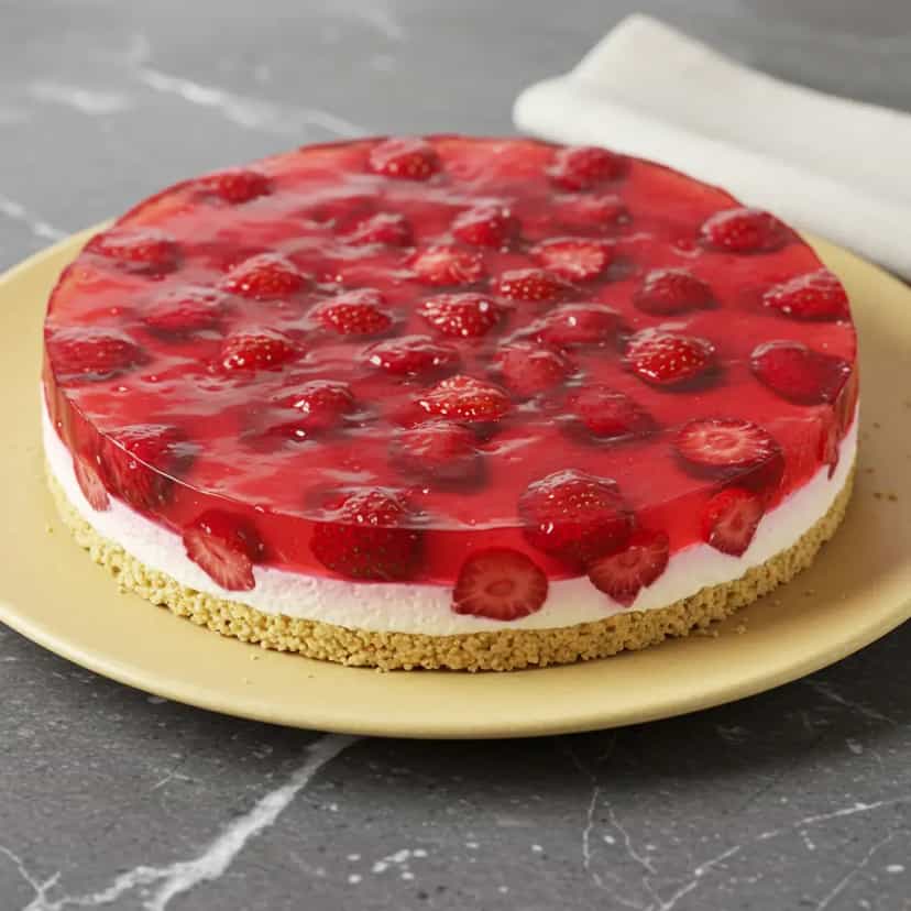 Foto deliciosa de Torta Cremosa de Maçã com Gelatina de Morango pronta para servir - Tortas & Tortinhas