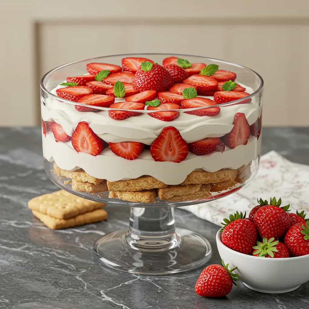 Torta Cremosa de Morango com Biscoito Champagne