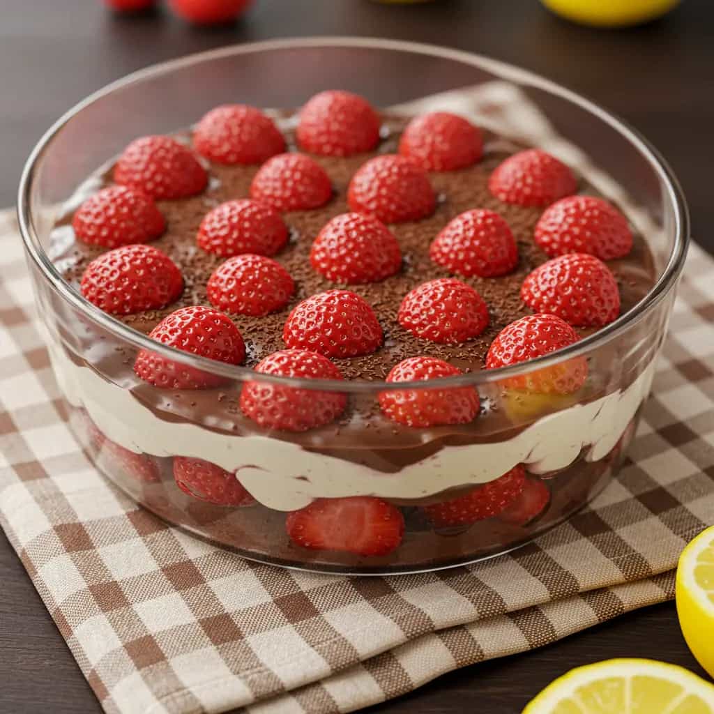 Torta Cremosa de Morango com Chocolate ao Leite