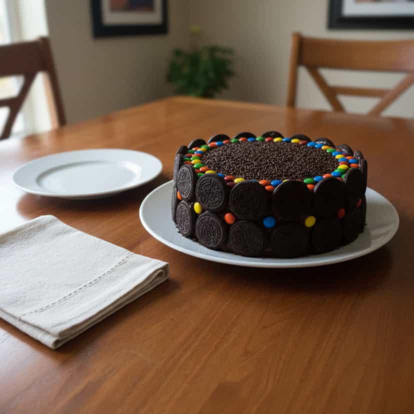 Foto deliciosa de Torta de Chocolate com Biscoitos e Confeitos pronta para servir - Tortas & Tortinhas