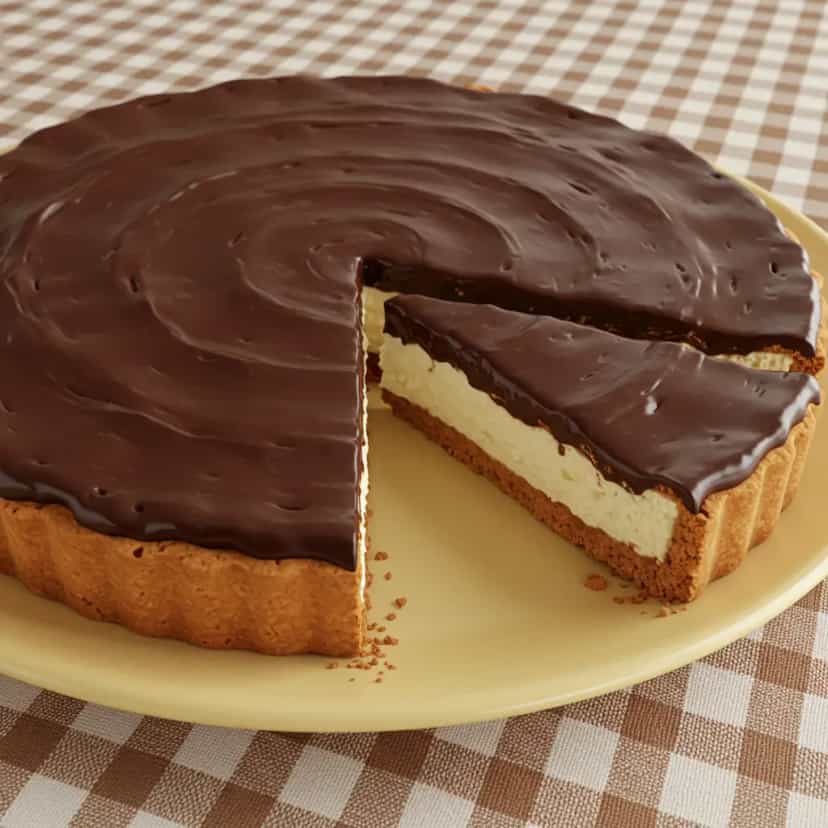 Foto deliciosa de Torta de Doce de Leite com Cobertura de Chocolate pronta para servir - Tortas & Tortinhas